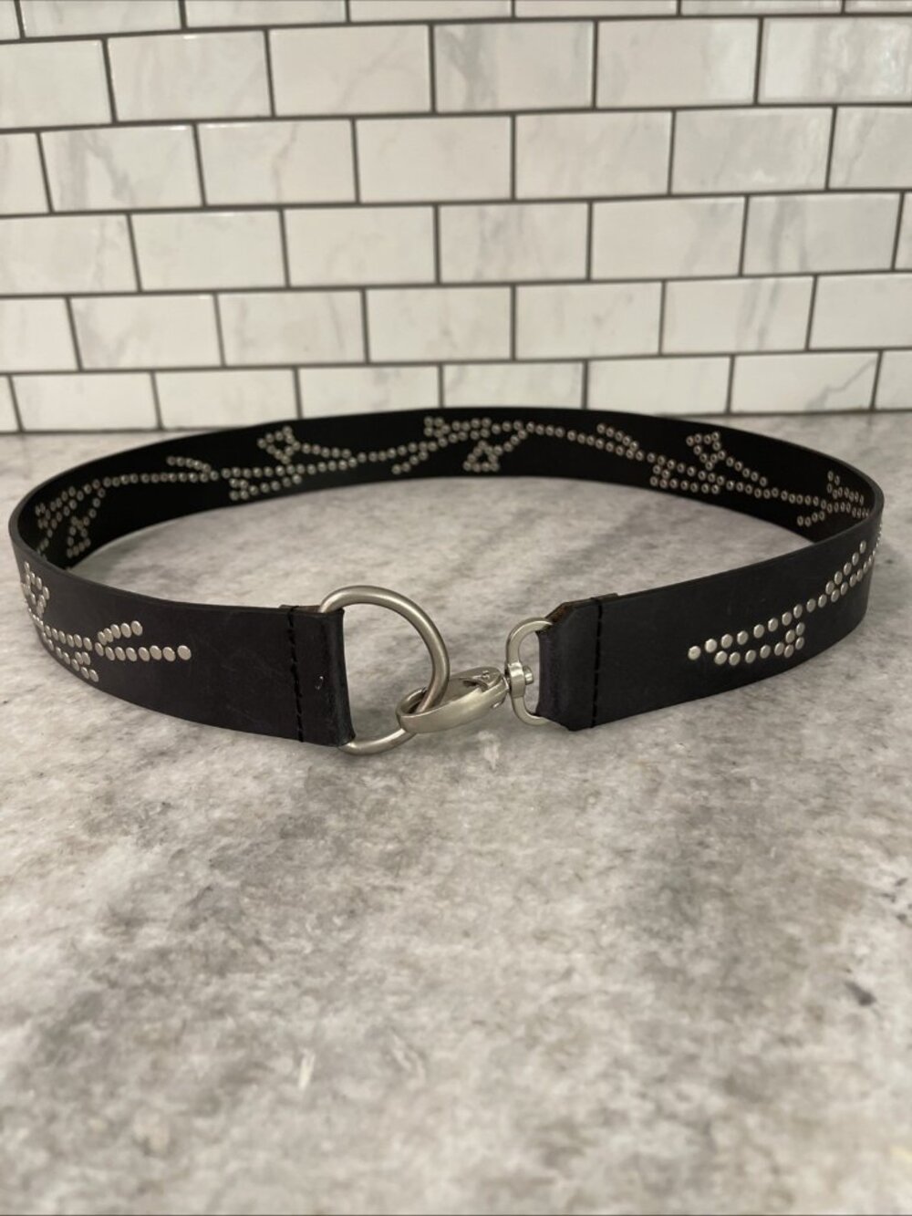 Black Studded Belt‎ Womens Size 38 Double Ring Hook Closure Western Southwestern